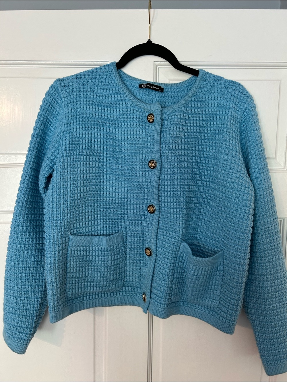 Women's Sky Blue Waffle Knit Button-Front Cardigan